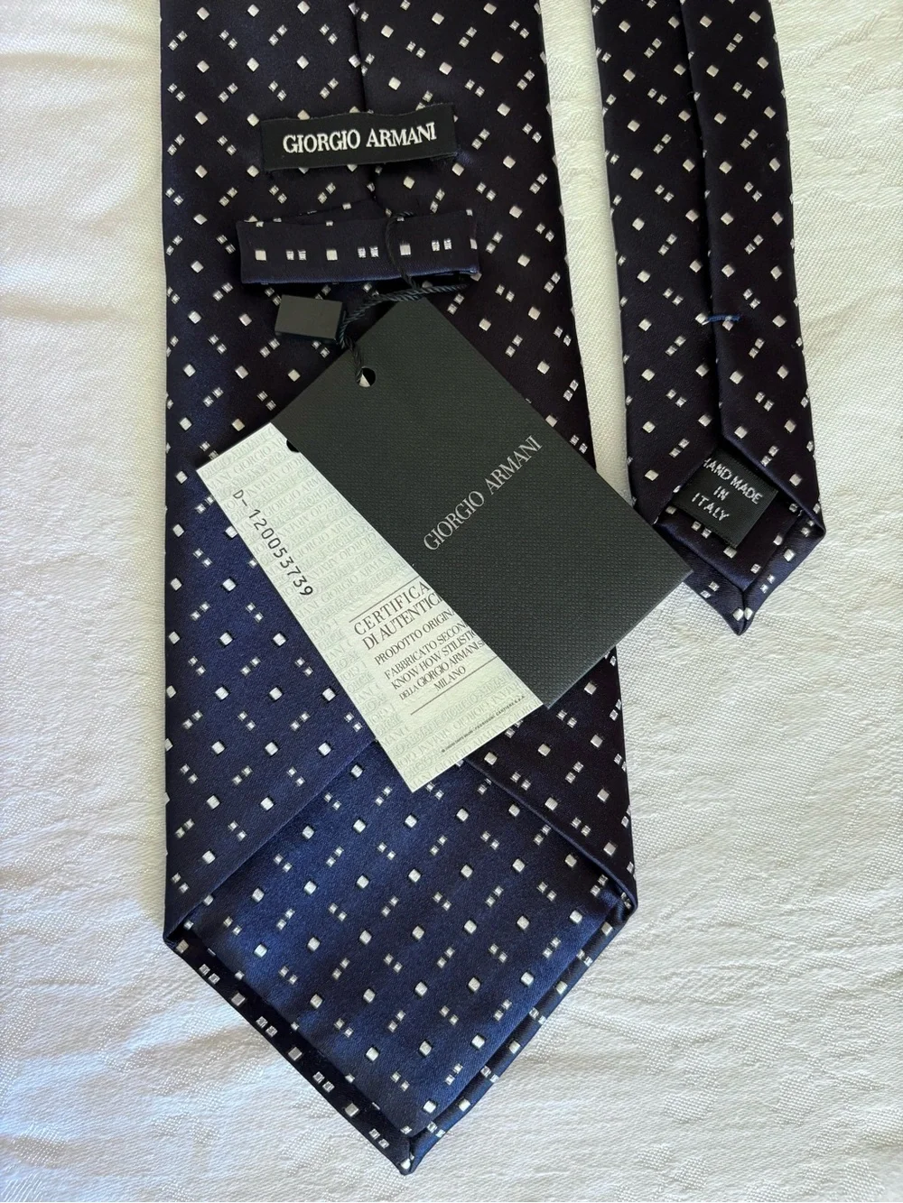 Vintage Giorgio Armani Black Label Silk Tie Jacquard Navy Blue Geometric NWT